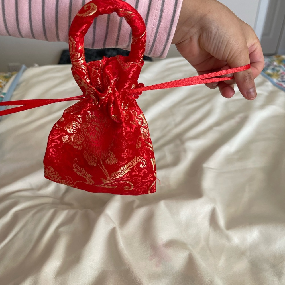 3/$10 final sale Red and Gold Drawstring Pouch